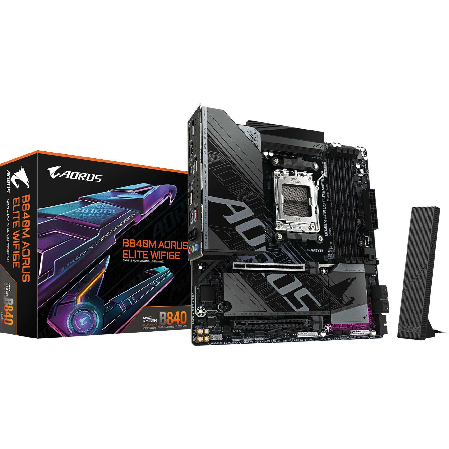 B840M AORUS ELITE WIFI6E Scheda Madre – CPU AMD Ryzen 9000, VRM a 10+2+2 fasi, fino a 8200 MHz DDR5 (O.C.), 2 x M.2 PCIe 4.0, Wi-Fi 6E, LAN 2.5 GbE, USB 3.2 Gen 2 - immagine 1