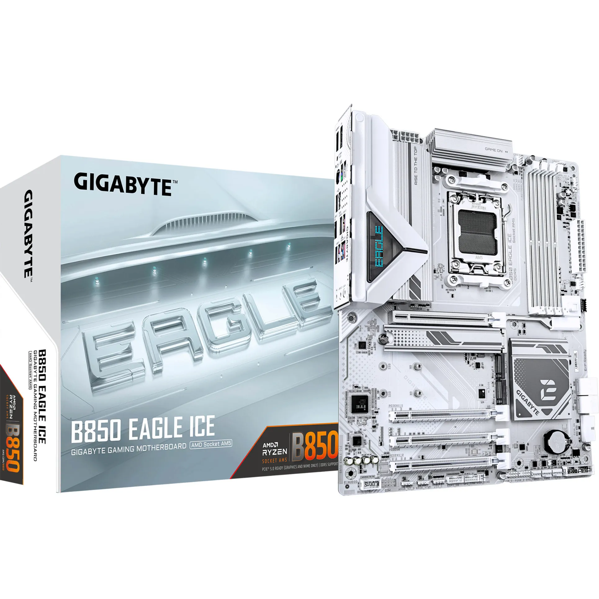 B850 EAGLE ICE Scheda Madre – CPU AMD Ryzen serie 9000, VRM digitale a 8+2+2 fasi, fino a 8200 MHz DDR5 (O.C), 1 x M.2 PCIe 5.0 + 2 x M.2 PCIe 4.0, LAN 2.5 GbE, USB 3.2 Gen 2 - immagine 1