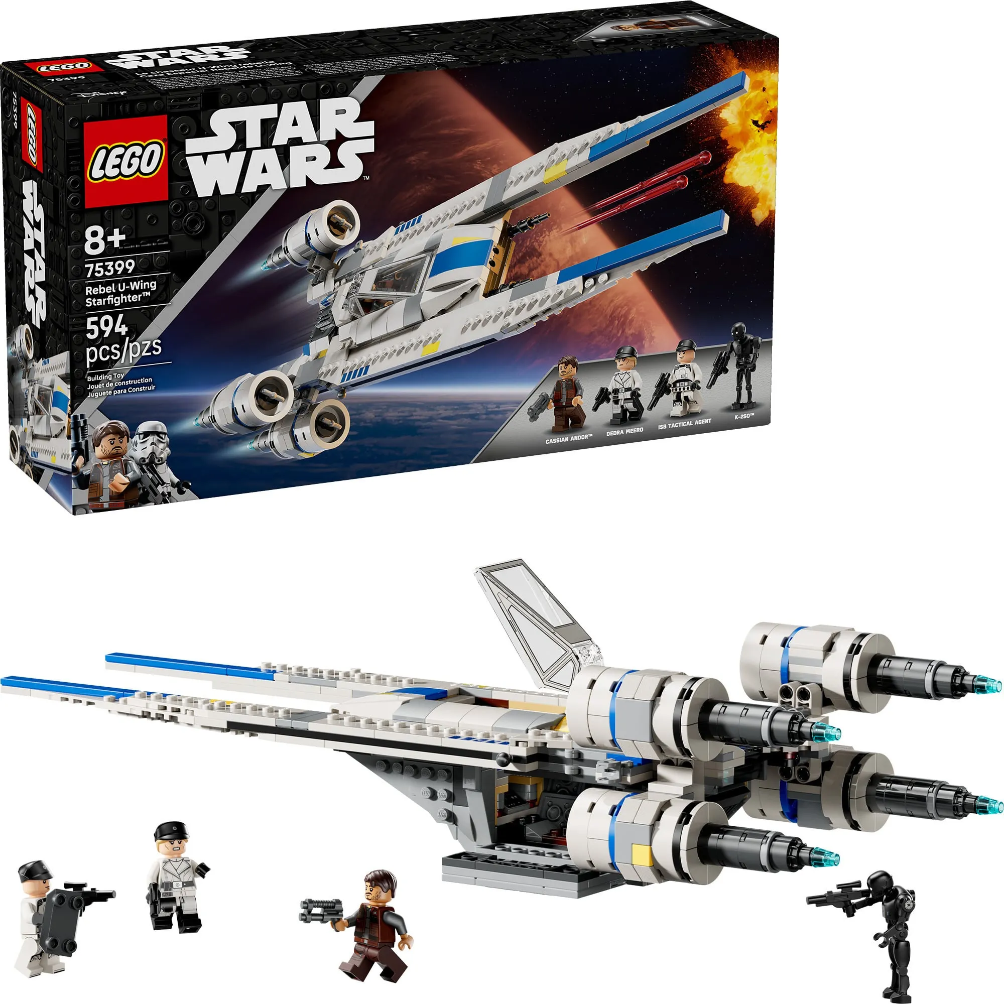 Star Wars 75399 U-Wing Starfighter Ribelle, Astronave Giocattolo con 3 Minifigure e 1 Droide K-2SO, Regalo per Bambini 8+, Giochi di costruzione - immagine 1