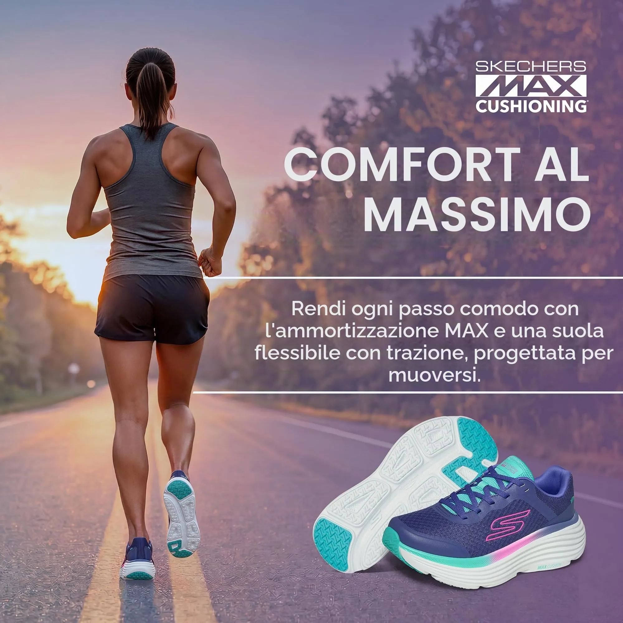 Skechers Max Cushioning Endeavour Canova Sneaker da Donna, Viola/Turchese - immagine 2