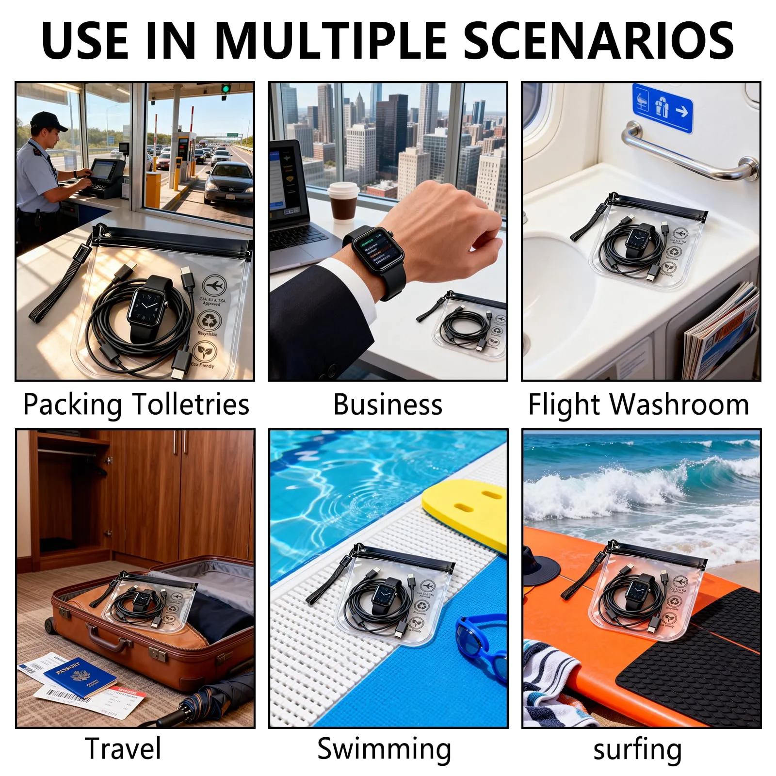 4 Pezzi Contenitori da Viaggio per Liquidi, Accessori Viaggio Sacchetto Zippato Trasparente in EVA Impermeabile TSA, Certificato per Bagaglio a Mano e Kit Viaggio Aereo (4) - immagine 7