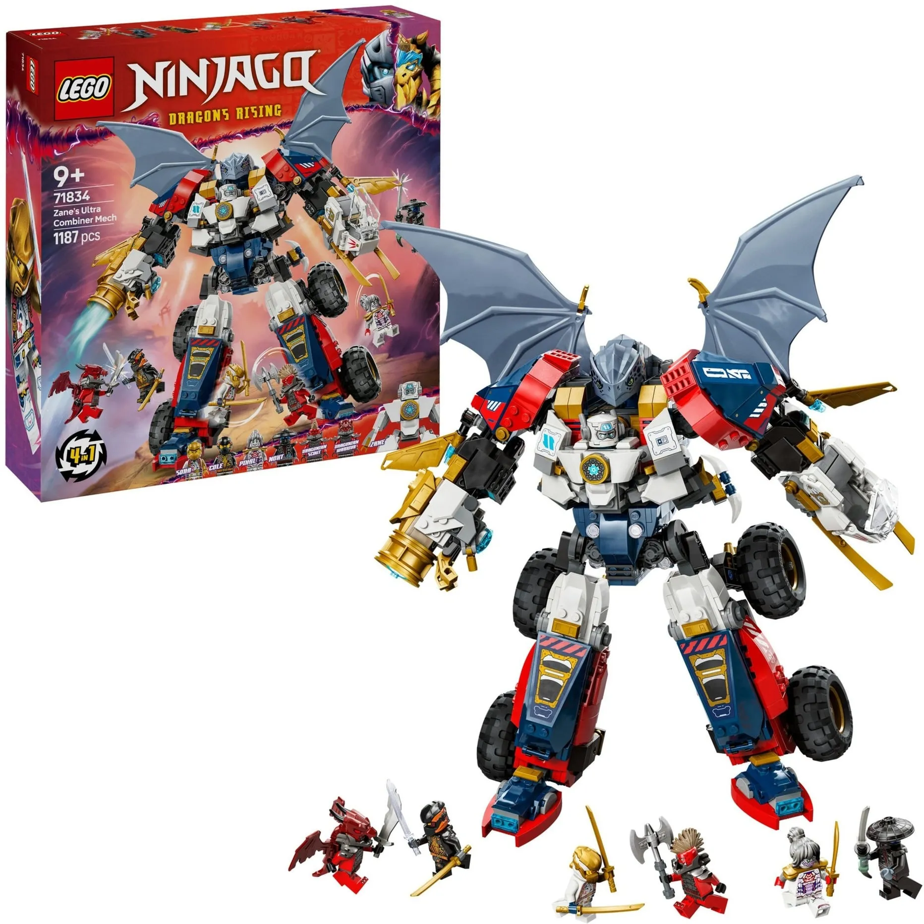 NINJAGO 71834 Mech Ultra Combinatore di Zane - Robot Giocattolo 4 in 1 Separabile in 4 Modellini, Giochi per Bambini 9+, Giochi di costruzione - immagine 1