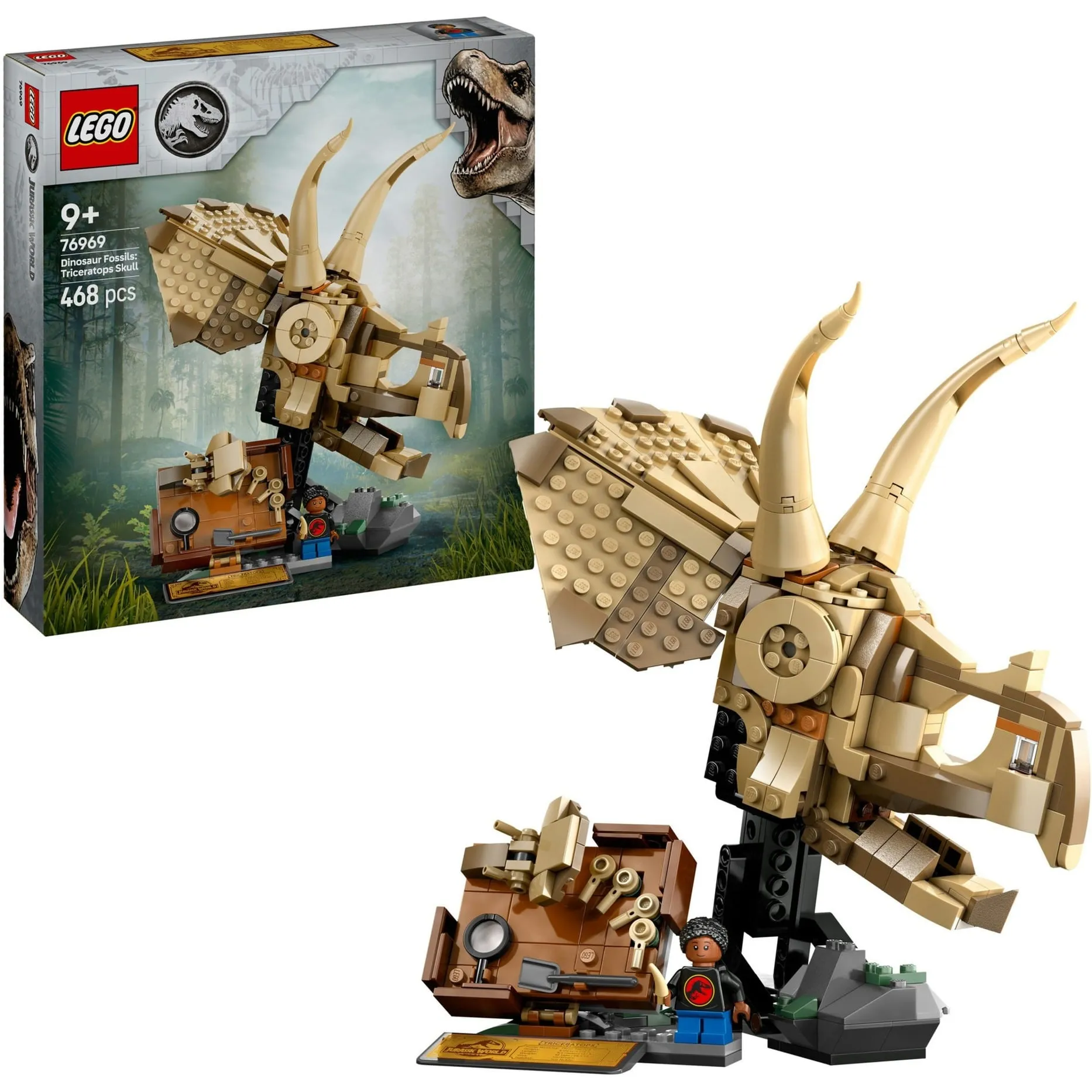 Jurassic World 76969 Fossili di Dinosauro: Teschio di Triceratopo, Giocattolo con Supporto e Minifigure, Giochi Bambini 9+, Giochi di costruzione - immagine 1