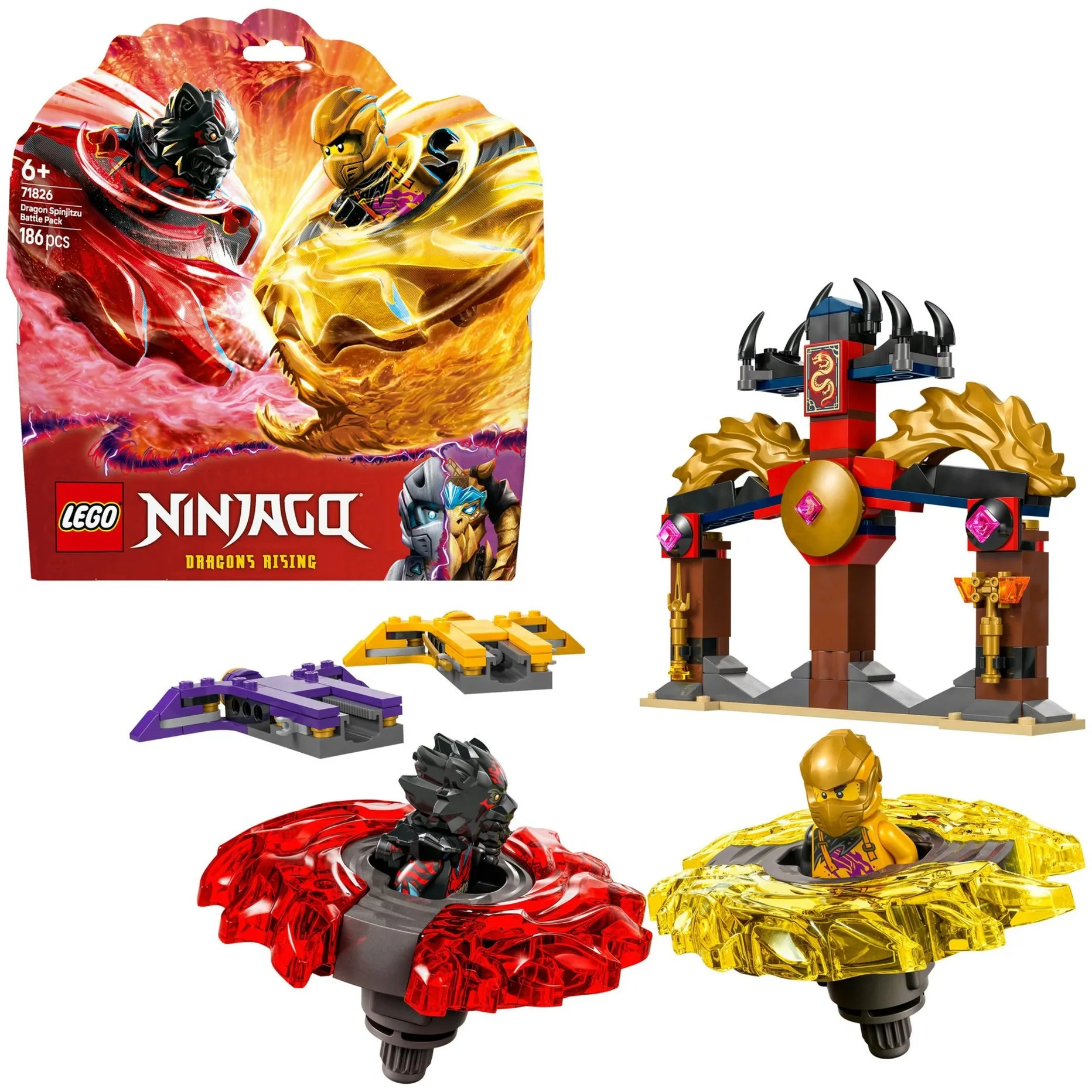 NINJAGO 71826 Battle Pack Draghi dello Spinjitzu - 2 Trottole Giocattolo, Tempio e 2 Minifigure, Giochi per Bambini 6+, Giochi di costruzione - immagine 1