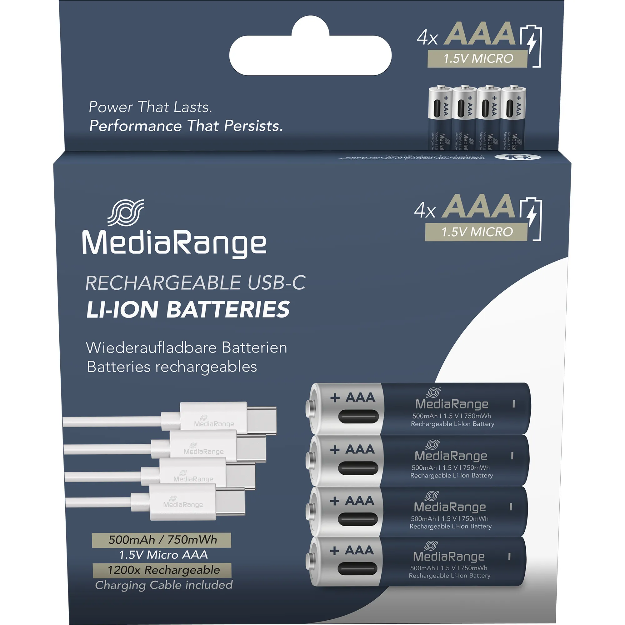 Batteria USB-C Li-Ion, Mignon AA I 1.5V | 500 mAh, confezione da 4 - immagine 1
