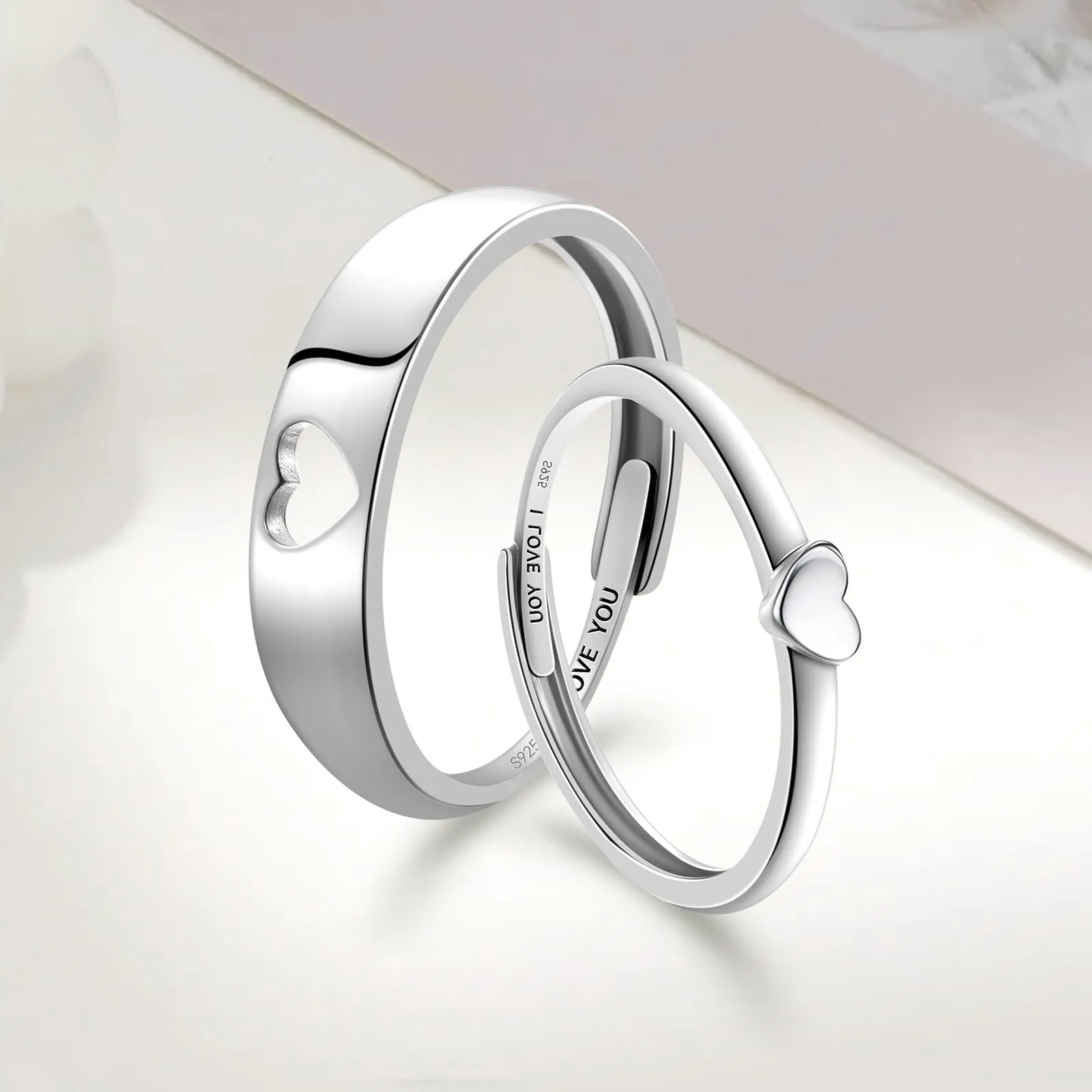J.Fée Anello Donna Argento 925 e Anello Uomo, Cuore Fedine Fidanzamento Coppia Fedi Nuziali, Regalo Fidanzato/Fidanzata Set Anelli Donna Regali di Coppia con Scatola - immagine 6