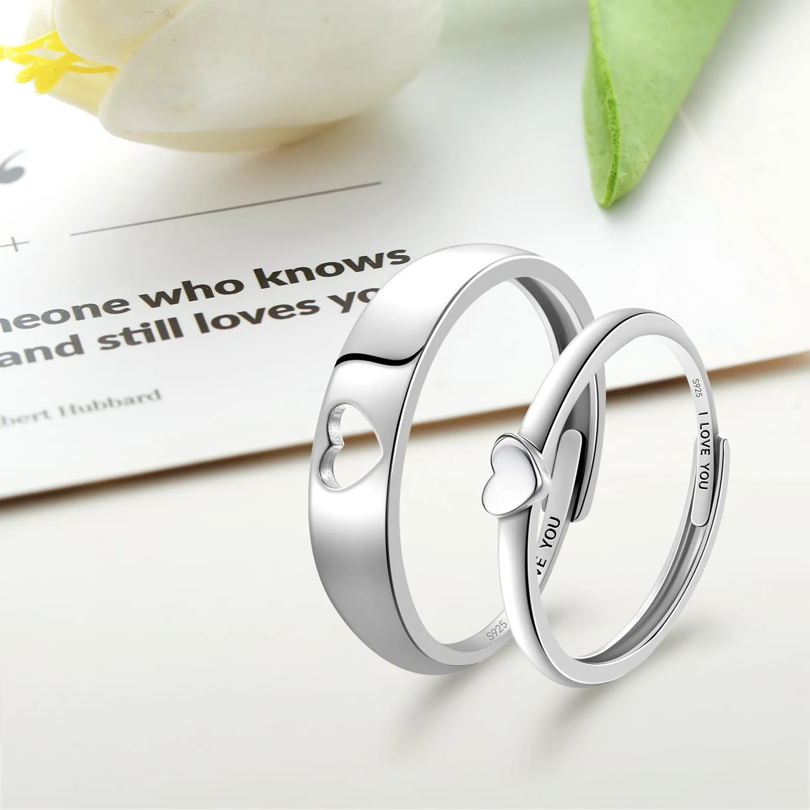 J.Fée Anello Donna Argento 925 e Anello Uomo, Cuore Fedine Fidanzamento Coppia Fedi Nuziali, Regalo Fidanzato/Fidanzata Set Anelli Donna Regali di Coppia con Scatola - immagine 7
