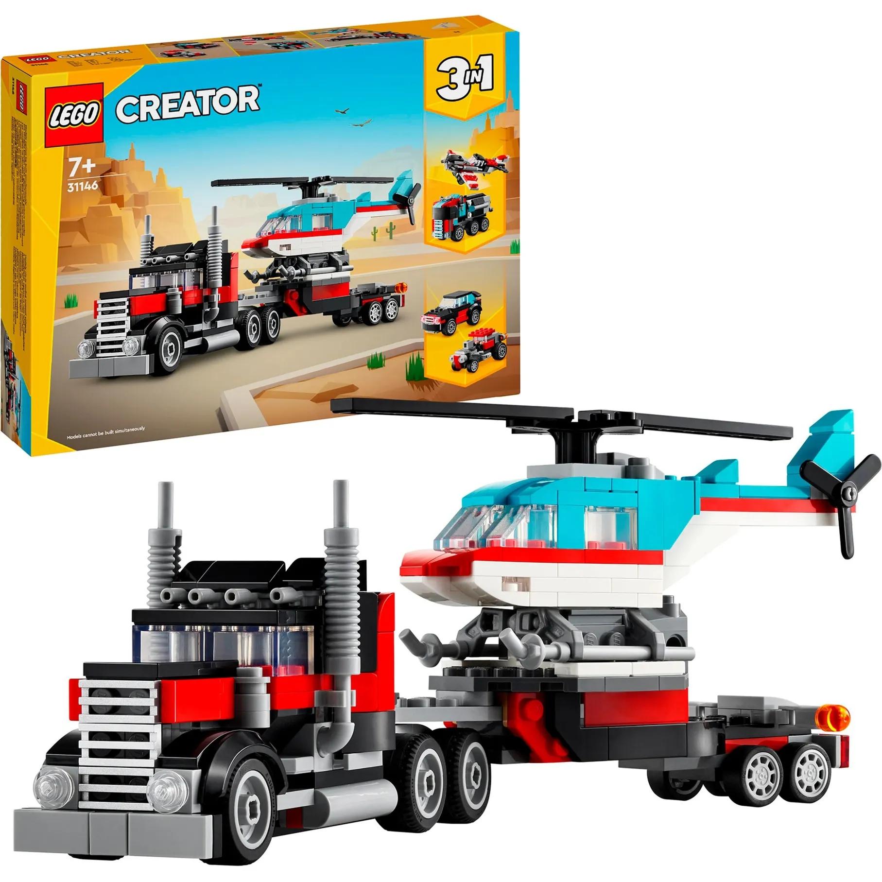 Creator 31146 3in1 Autocarro con Elicottero, Giochi per Bambini 7+ Anni Ricostruibile in Aereo e Cisterna o Auto e SUV, Giochi di costruzione - immagine 1