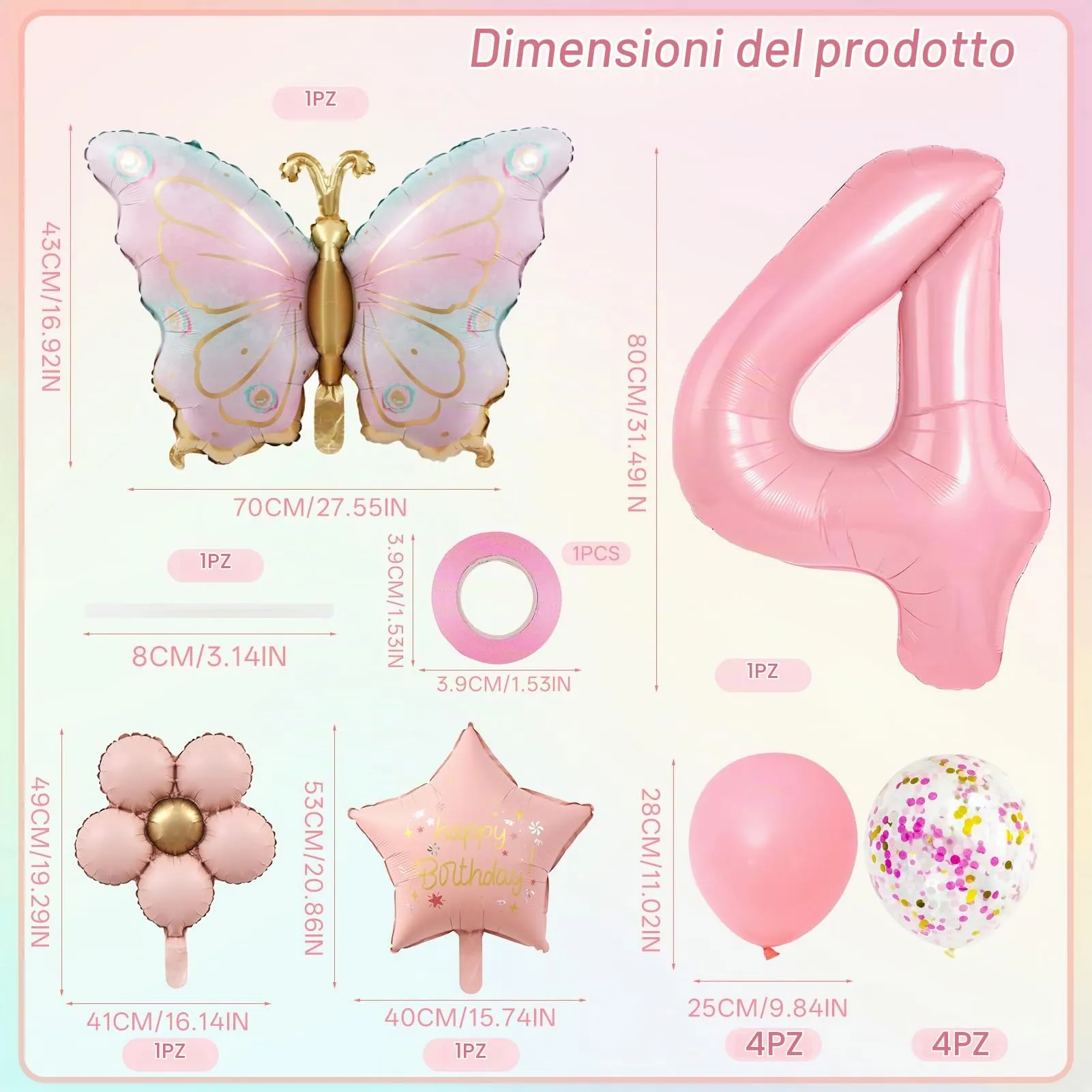 12 Pezzi Palloncini Farfalla 4 Anni, con Palloncini Fiori - immagine 2