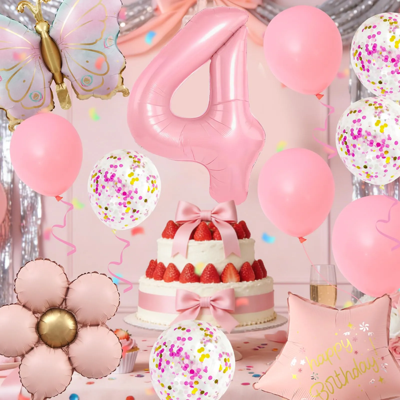 12 Pezzi Palloncini Farfalla 4 Anni, con Palloncini Fiori - immagine 4