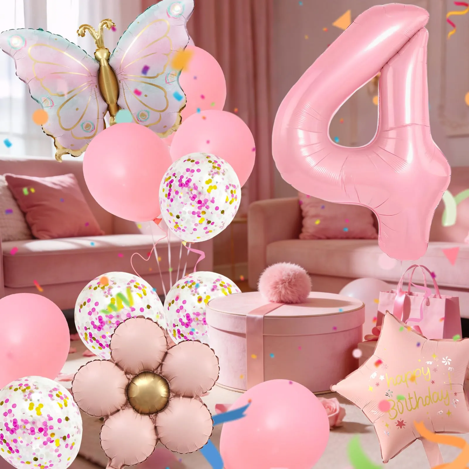 12 Pezzi Palloncini Farfalla 4 Anni, con Palloncini Fiori - immagine 5