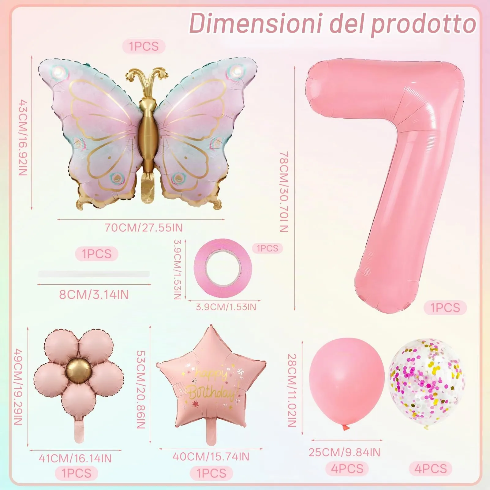 12 Pezzi Palloncini Farfalla 7 Anni, con Palloncini Fiori, Decorazioni per 7° Compleanno per Ragazze, Farfalle Compleanno Decorazione, per Tema Feste compleanno Decorazioni - immagine 2