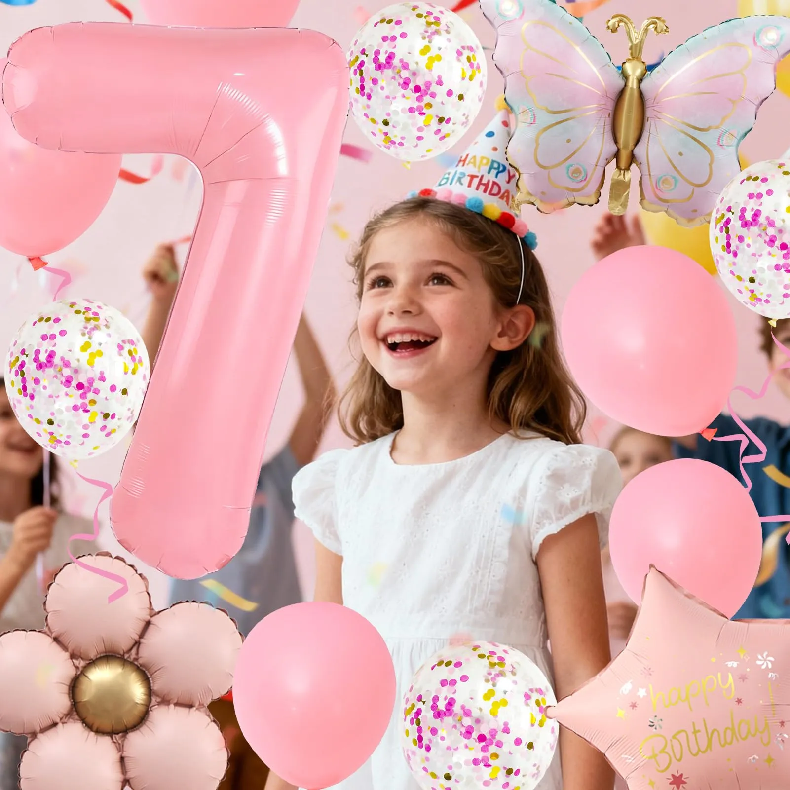 12 Pezzi Palloncini Farfalla 7 Anni, con Palloncini Fiori, Decorazioni per 7° Compleanno per Ragazze, Farfalle Compleanno Decorazione, per Tema Feste compleanno Decorazioni - immagine 7