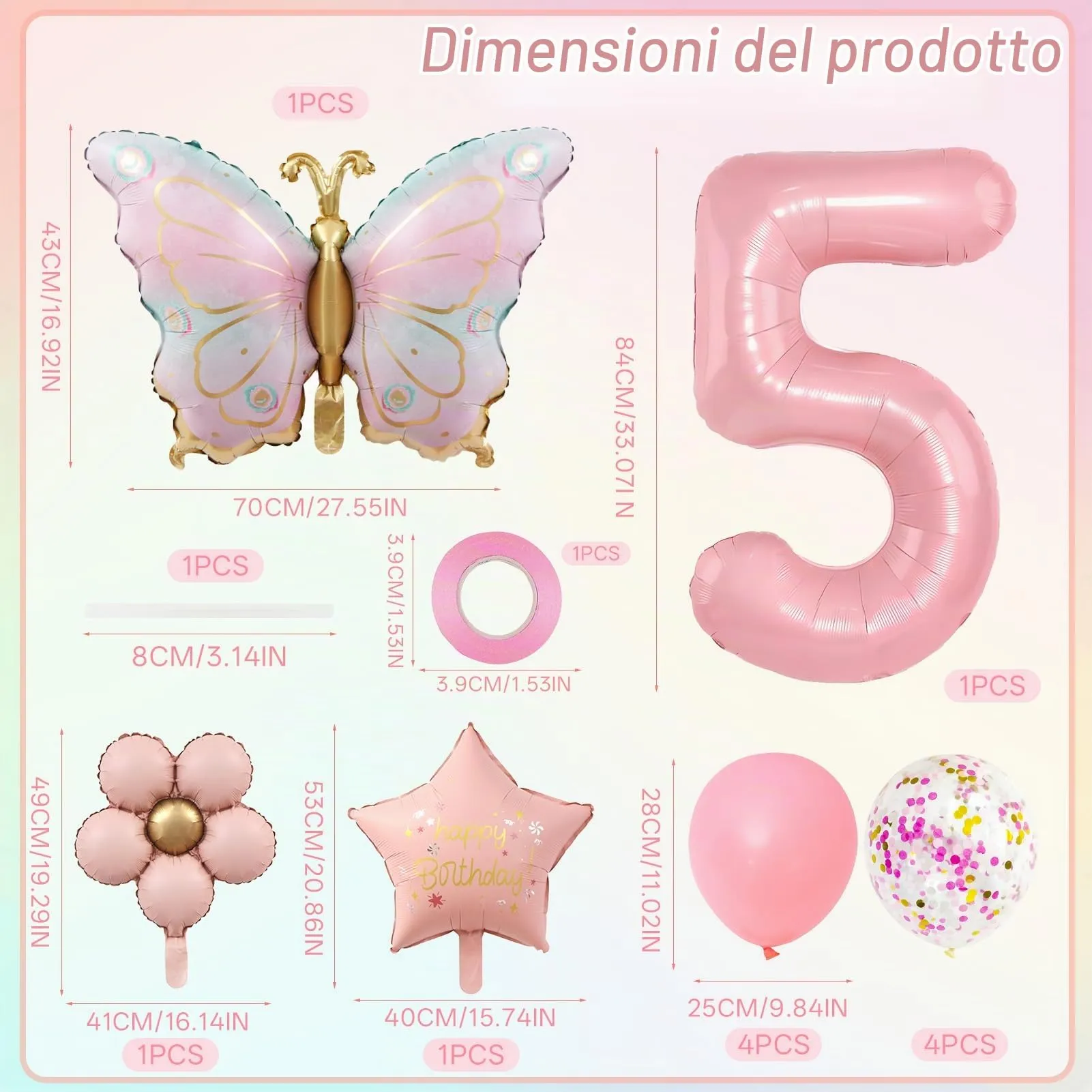 12 Pezzi Palloncini Farfalla 5 Anni, con Palloncini Fiori - immagine 2