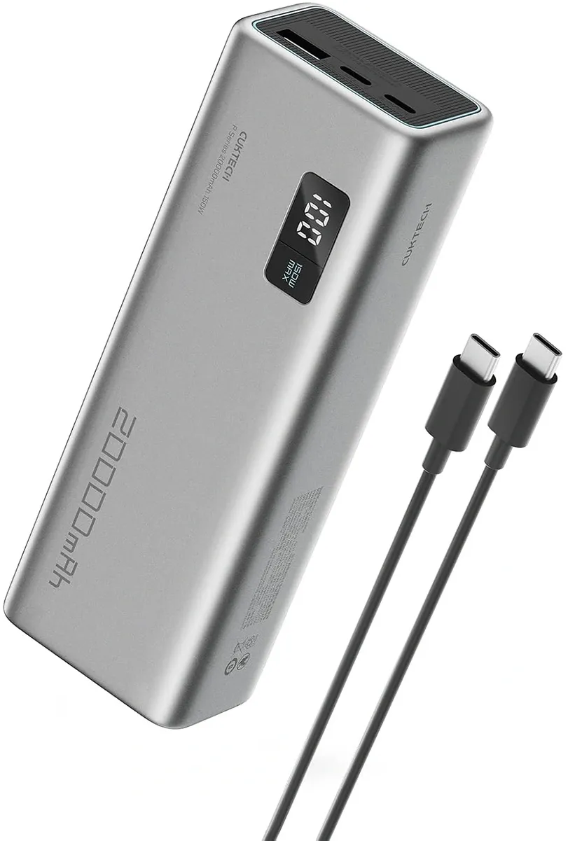 Batteria Esterna Cuktech P+ No.15, 20000mAh, 150W, QC + PD, 1 x USB-A - 2 x USB-C, Grigio CUKPB200GLBK - immagine 1