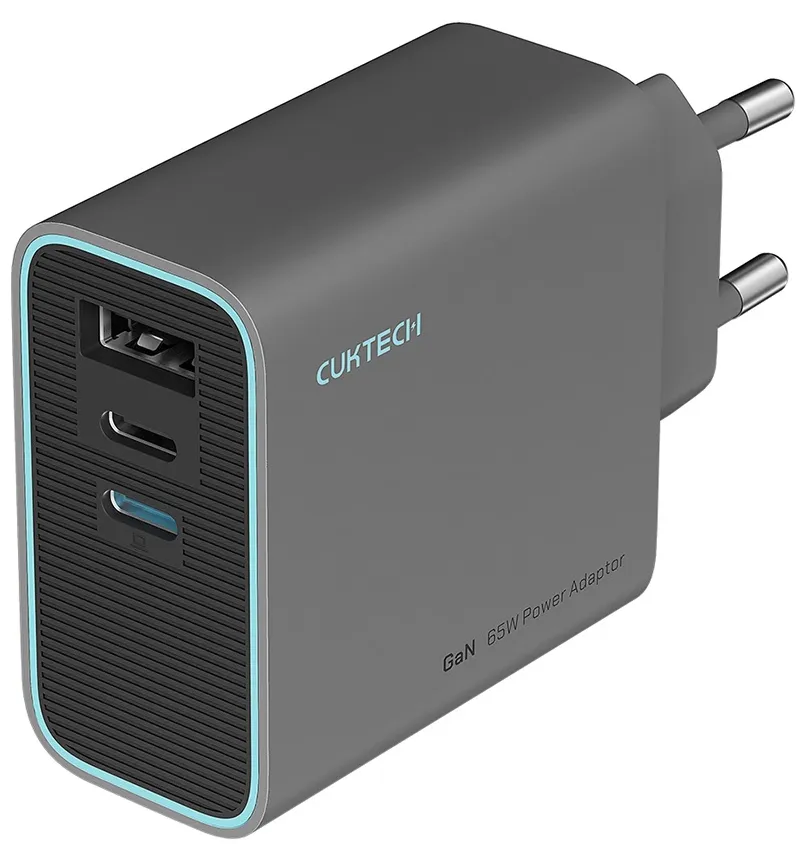 Caricabatterie Retea Cuktech, 65W, 3A, 1 x USB-A - 2 x USB-C, Grigio CUKAD653EUGR - immagine 1