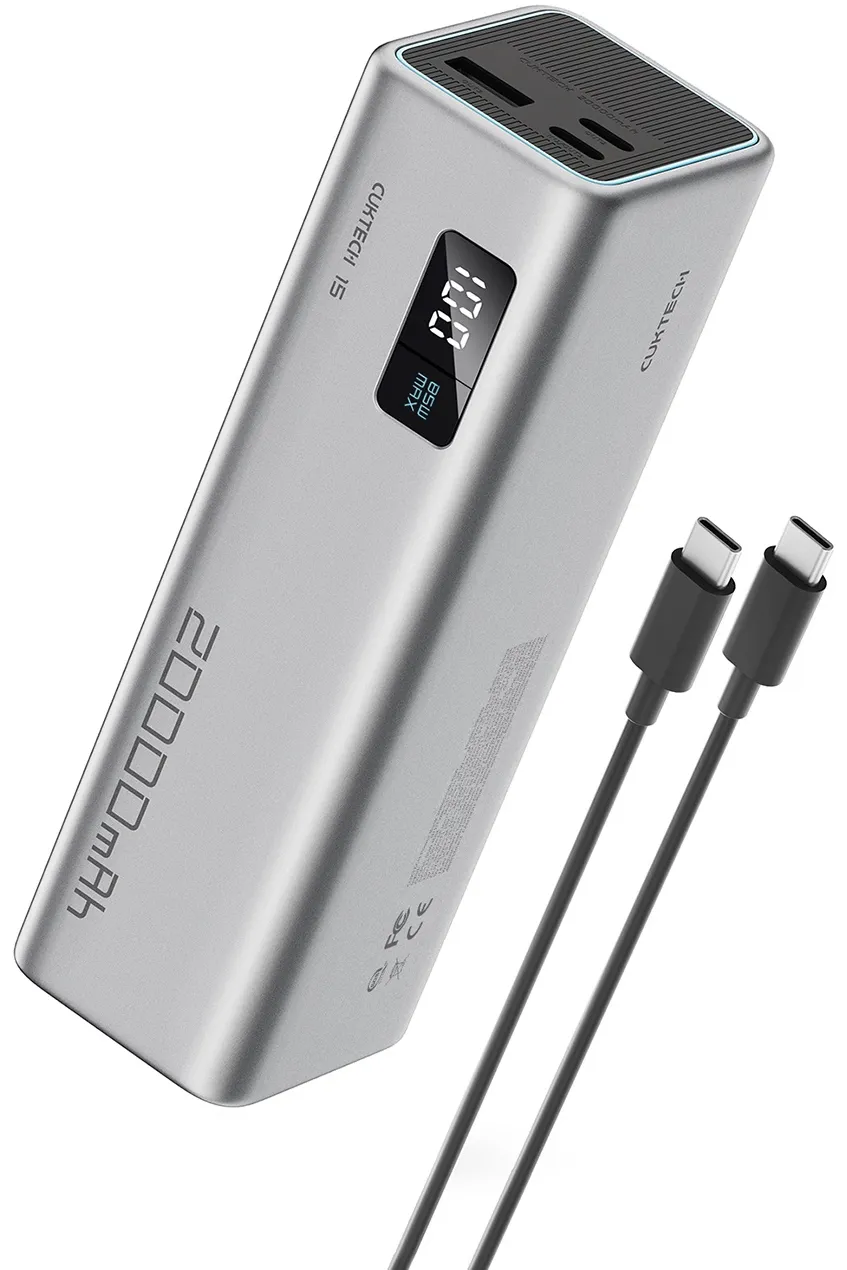 Batteria Esterna Cuktech, 20000mAh, 100W, QC + PD, 1 x USB-A - 2 x USB-C, Grigio CUKP200XGLGR - immagine 1
