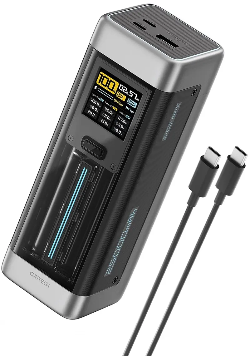 Batteria Esterna Cuktech, 25000mAh, 210W, QC + PD, 1 x USB-A - 2 x USB-C, Nera CUK00P23GLBK - immagine 1