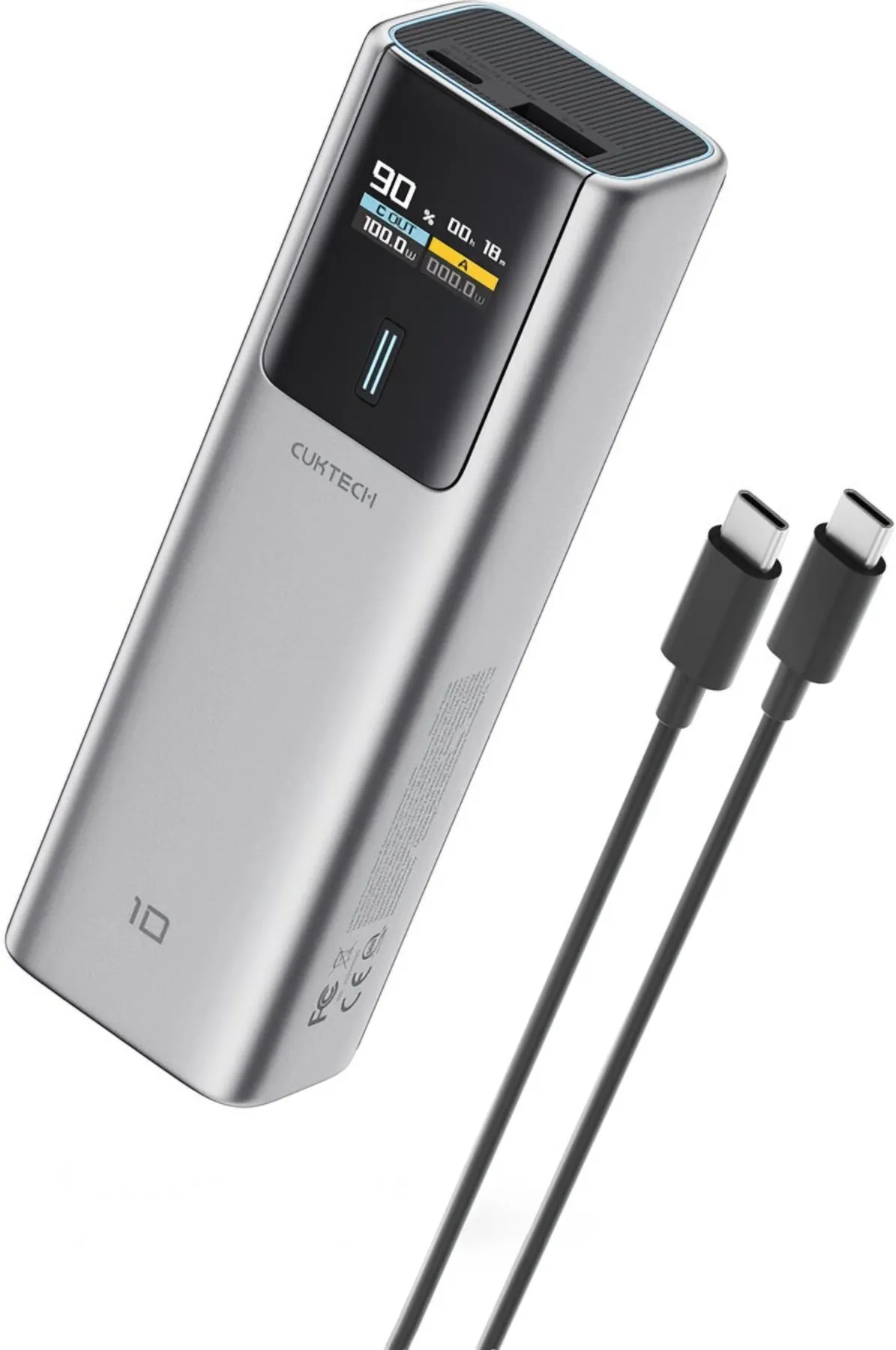 Batteria Esterna Cuktech, 10000mAh, 150W, QC + PD, 1 x USB-A - 1 x USB-C, Grigio CKPB100PGLBK - immagine 1