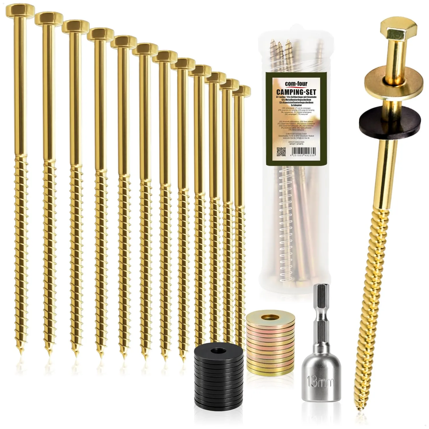 com-four® 37 pezzi set picchetti vite tenda, 12 picchetti filettati - immagine 1