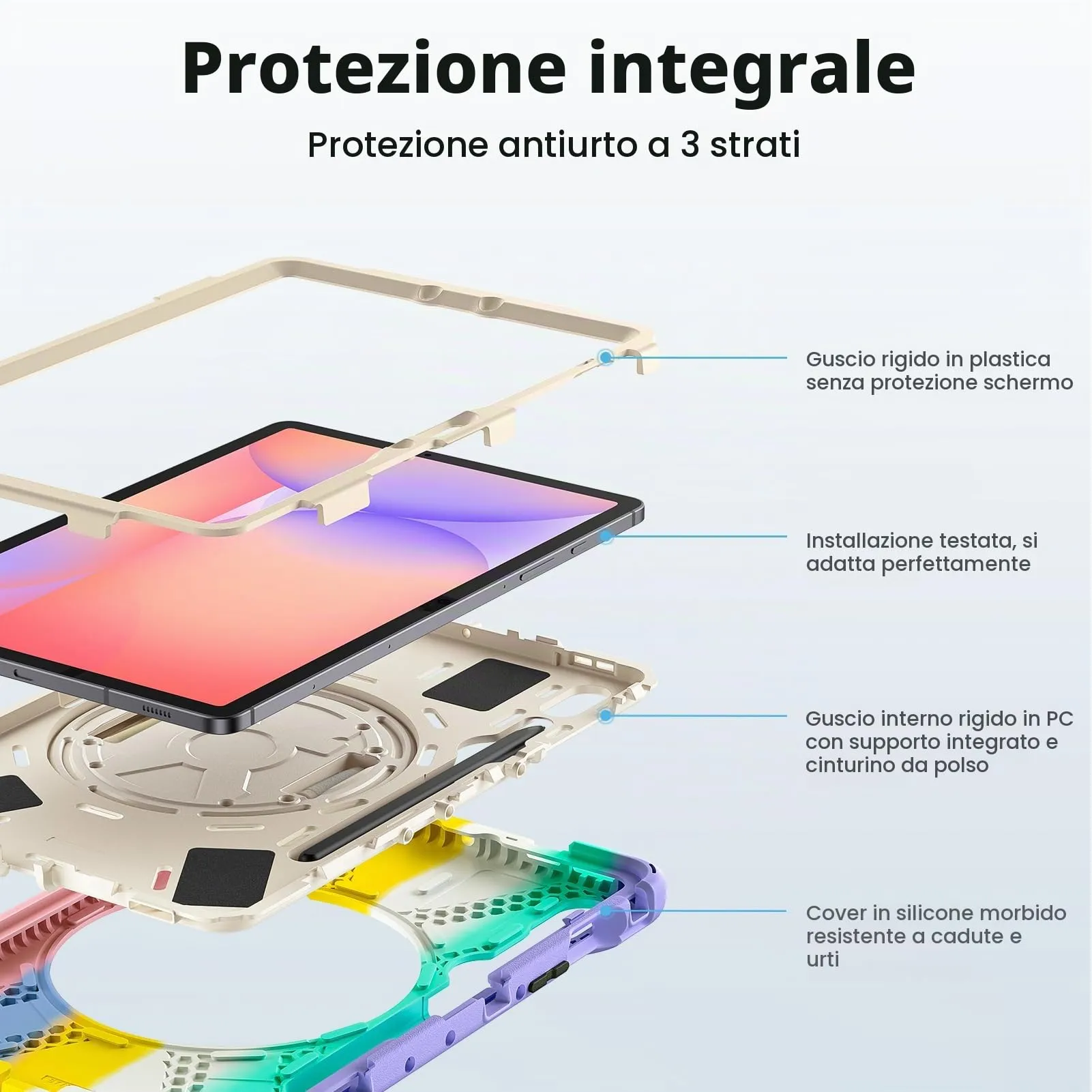 Gerutek Cover per Samsung Galaxy Tab S10 Lite/S10 FE/S9 FE, Arcobaleno - immagine 3