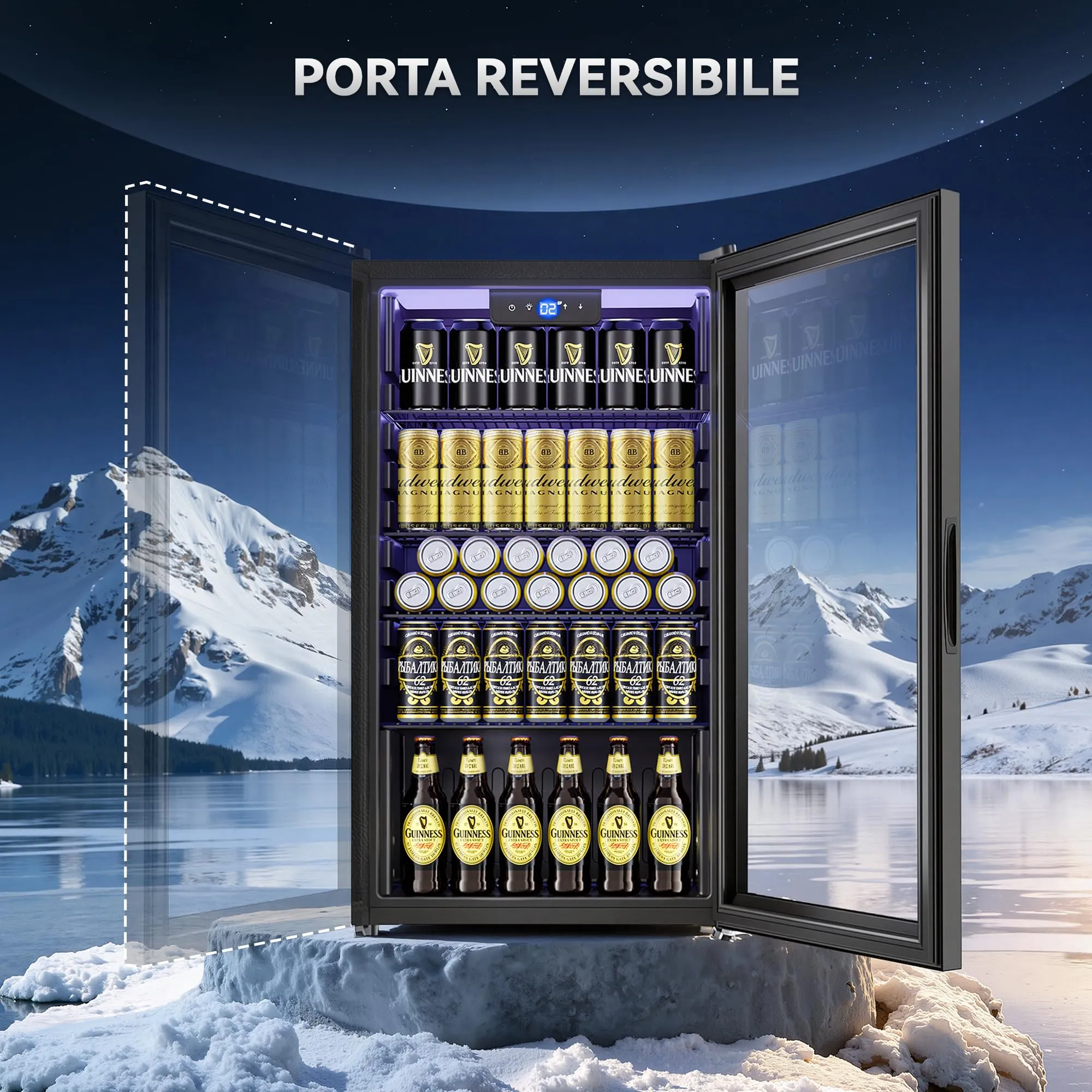 TRIUMPHKEY Frigorifero per Bevande 86L con Porta in Vetro, Frigo Bevande con 4 Ripiani Regolabili, Capacità fino a 130 Lattine, Mini Frigo per Birra e Bibite, Ideale per Casa, Bar e Ufficio - immagine 4