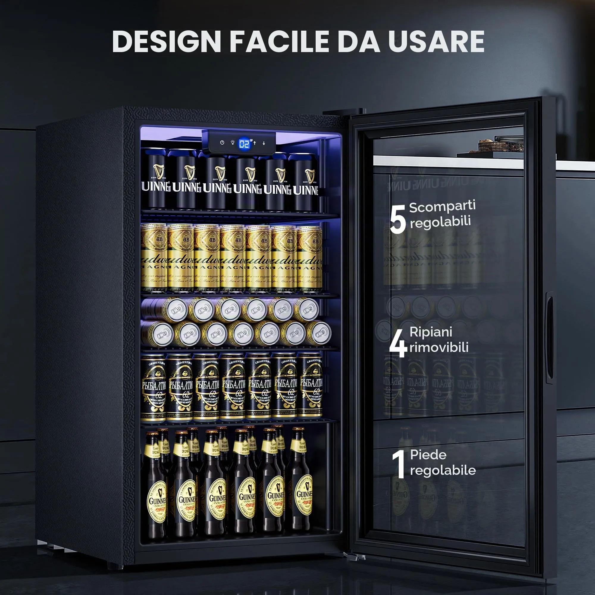 TRIUMPHKEY Frigorifero per Bevande 86L con Porta in Vetro, Frigo Bevande con 4 Ripiani Regolabili, Capacità fino a 130 Lattine, Mini Frigo per Birra e Bibite, Ideale per Casa, Bar e Ufficio - immagine 5