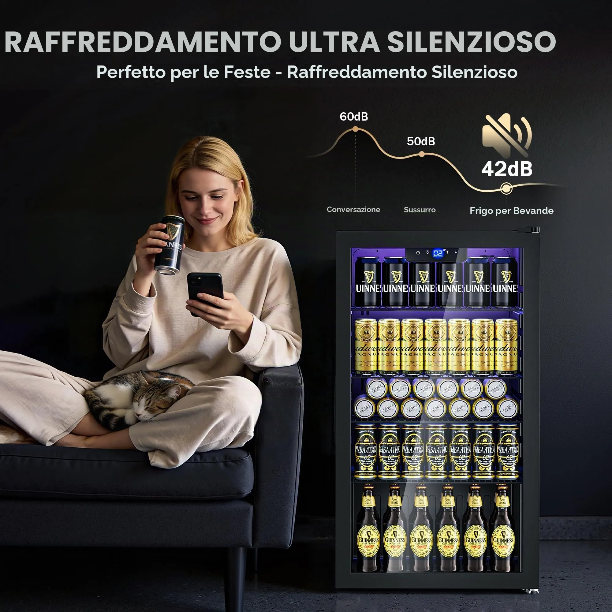 TRIUMPHKEY Frigorifero per Bevande 86L con Porta in Vetro, Frigo Bevande con 4 Ripiani Regolabili, Capacità fino a 130 Lattine, Mini Frigo per Birra e Bibite, Ideale per Casa, Bar e Ufficio - immagine 7