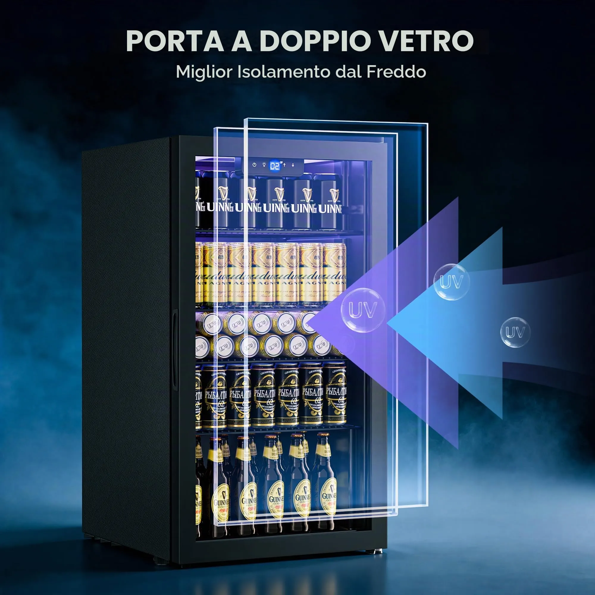 TRIUMPHKEY Frigorifero per Bevande 86L con Porta in Vetro, Frigo Bevande con 4 Ripiani Regolabili, Capacità fino a 130 Lattine, Mini Frigo per Birra e Bibite, Ideale per Casa, Bar e Ufficio - immagine 8