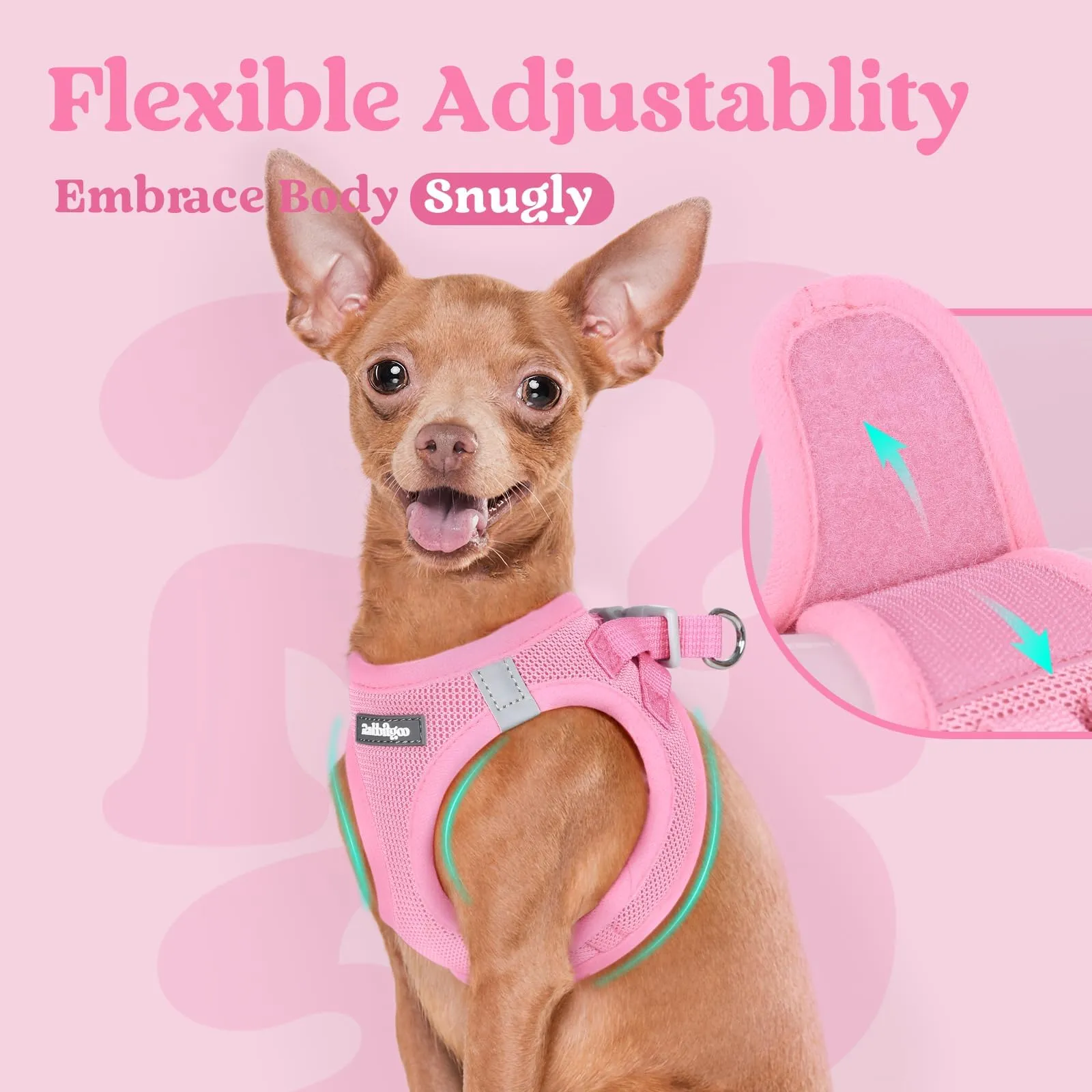 rabbitgoo Pettorina Cane Taglia Piccola, Leggero e Morbido, Rosa XL - immagine 8