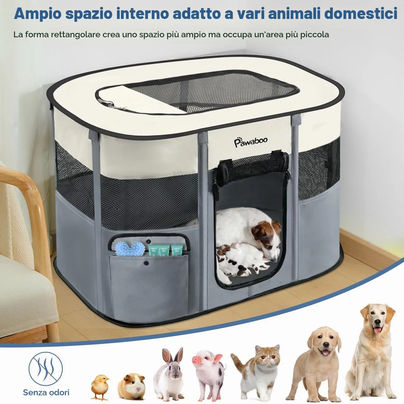 Pawaboo Recinto Portatile per Cani in Tessuto Oxford 600D, Grigio - immagine 4