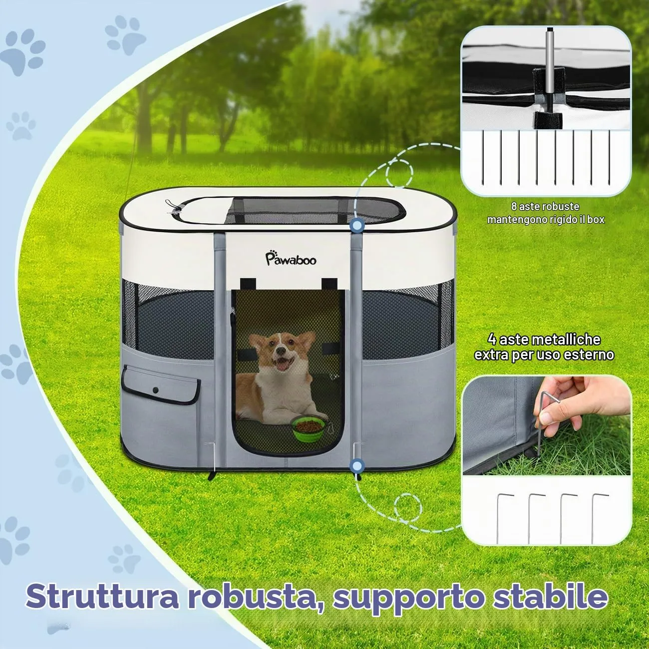 Pawaboo Recinto Portatile per Cani in Tessuto Oxford 600D, Grigio - immagine 5