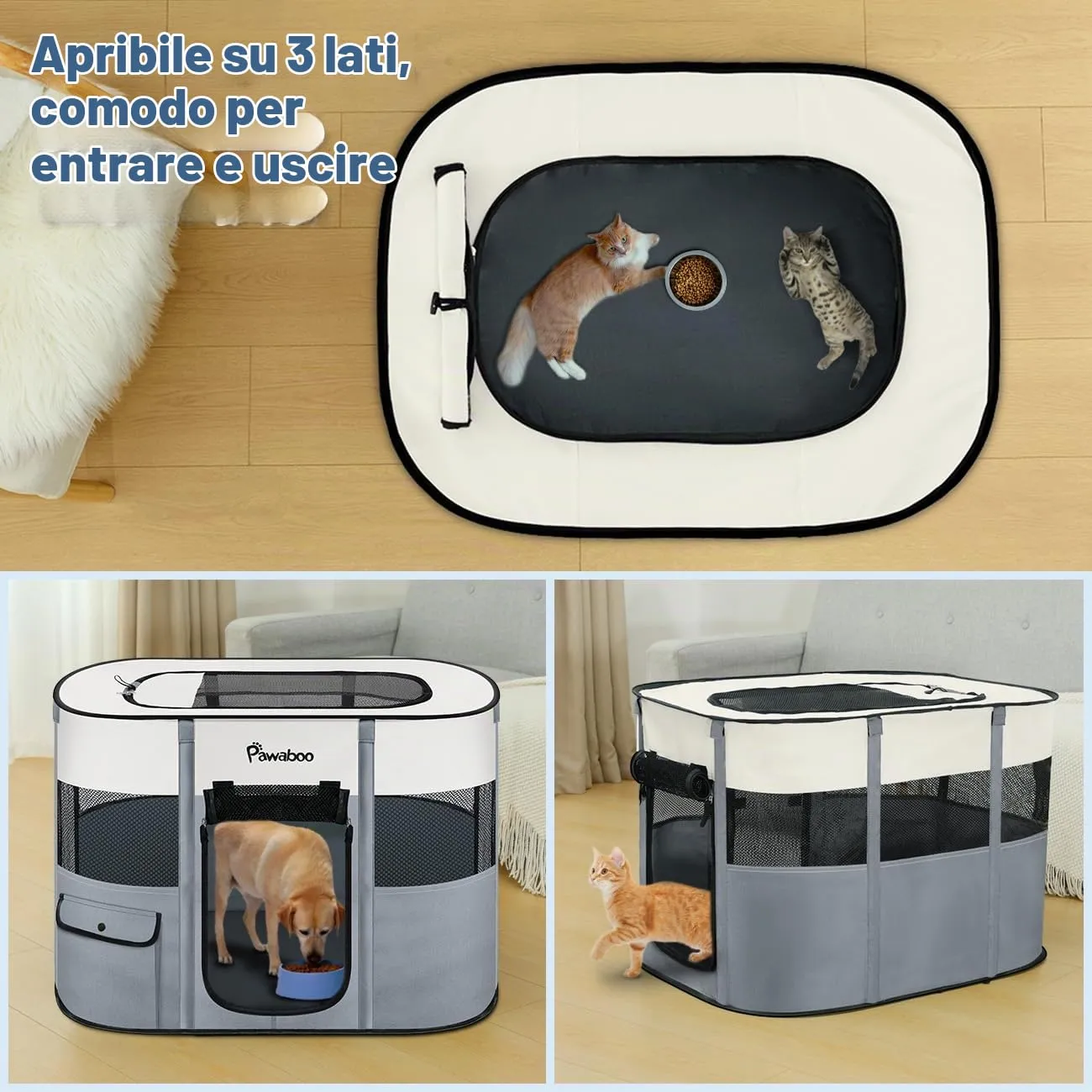 Pawaboo Recinto Portatile per Cani in Tessuto Oxford 600D, Grigio - immagine 6