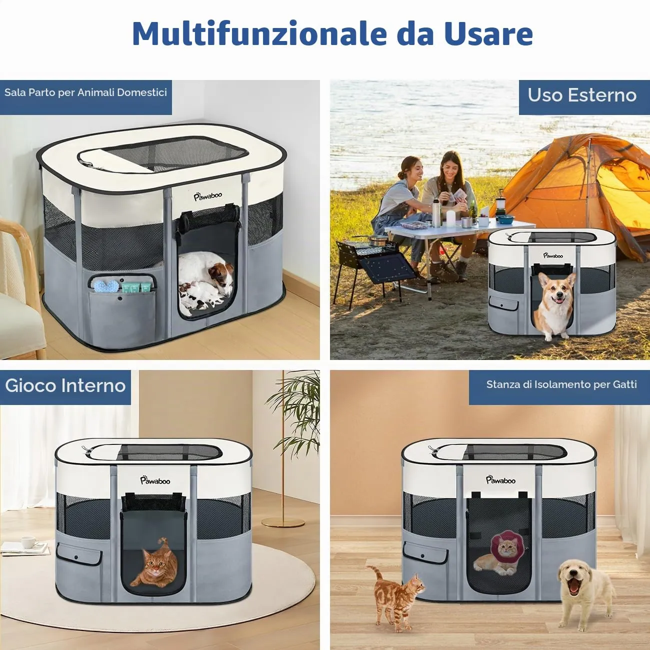 Pawaboo Recinto Portatile per Cani in Tessuto Oxford 600D, Grigio - immagine 8