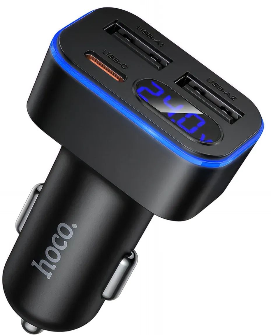 Caricabatterie Auto HOCO Z63A Display, 42W, 3A, 1 x USB-C - 2 x USB-A, Nero - immagine 1