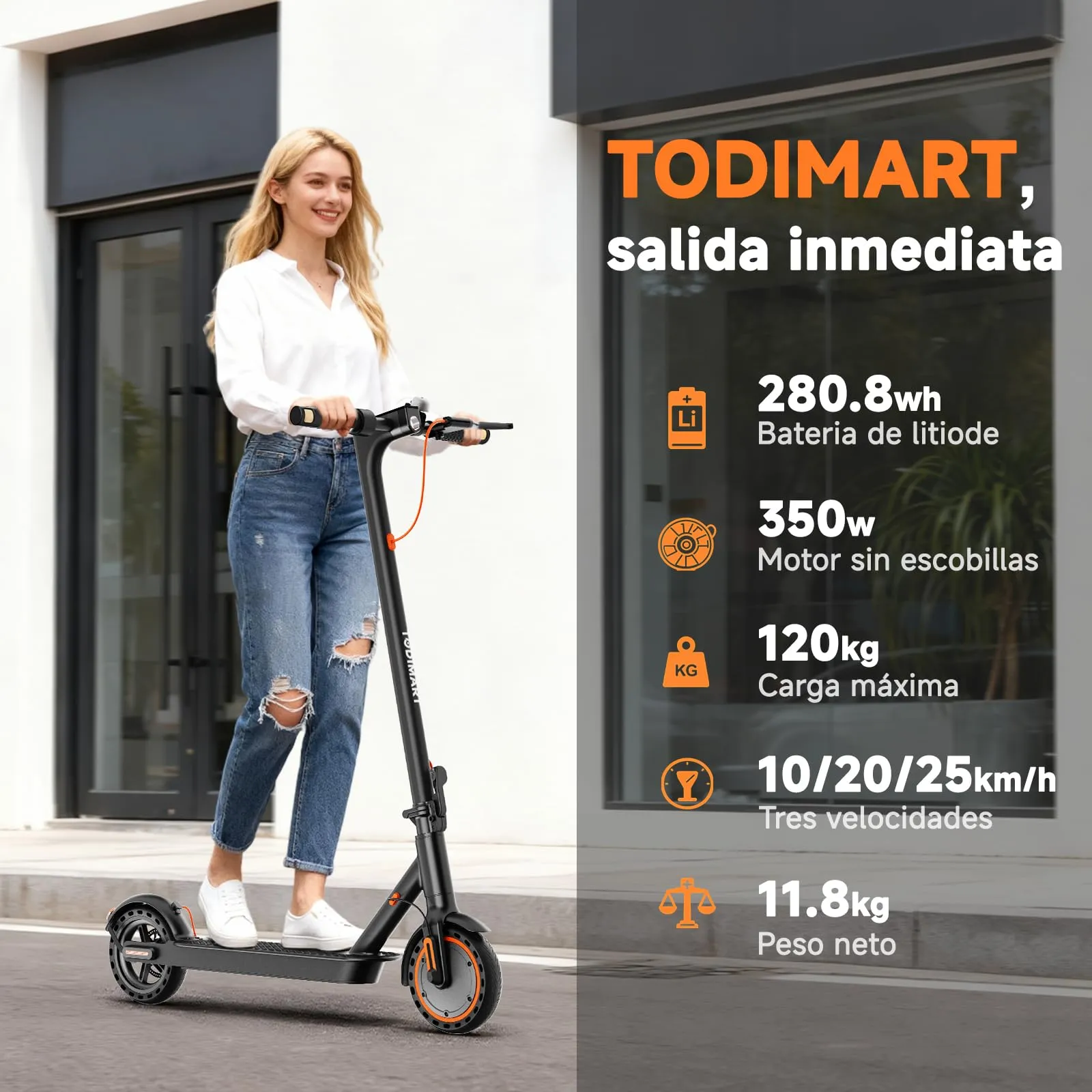 T3S Monopattino Elettrico Adulto-350W,30KM Autonomia, MAX 25 Km/h, e App, 8.5" Pneumatici Solidi, Scooter Elettrico Pieghevole - immagine 2