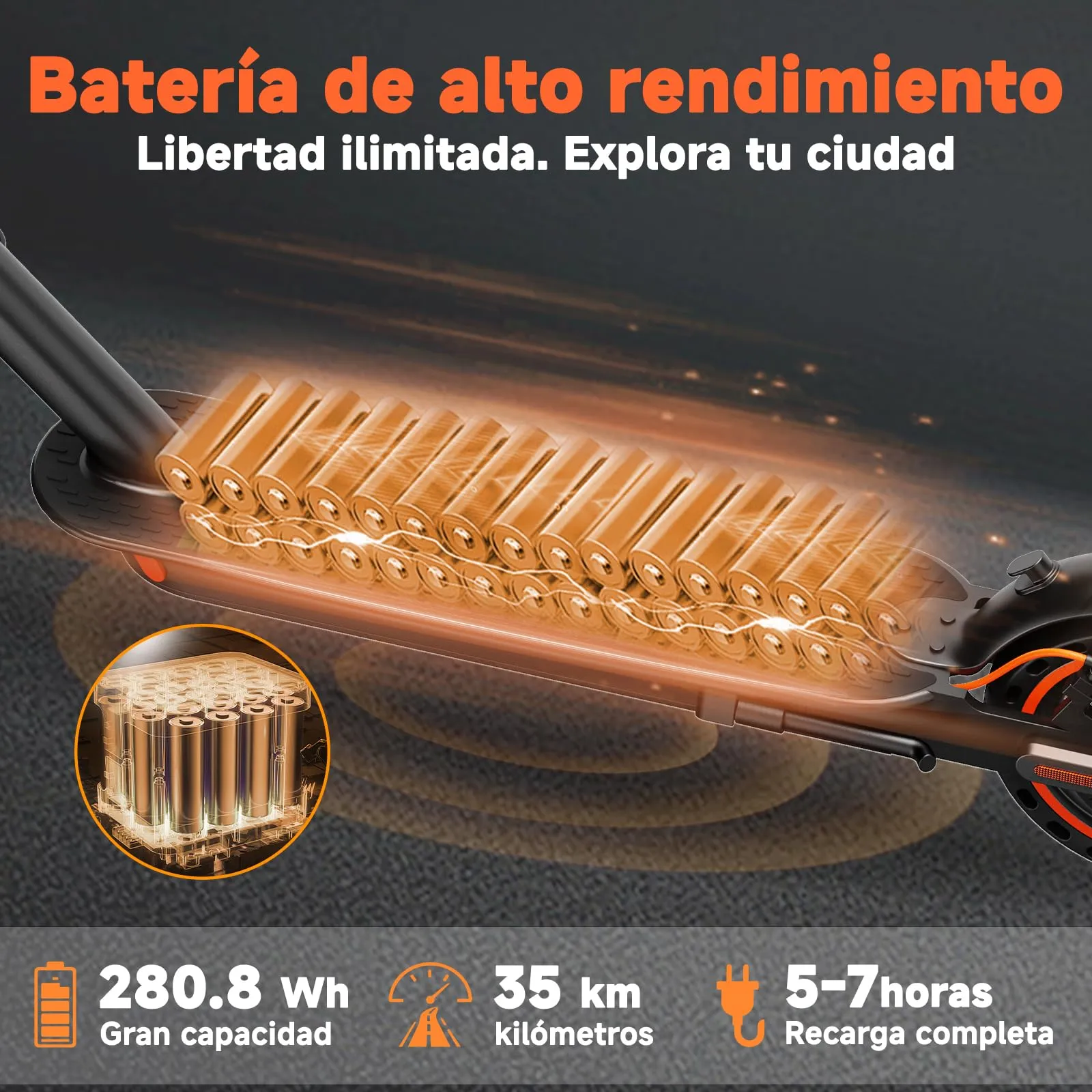 T3S Monopattino Elettrico Adulto-350W,30KM Autonomia, MAX 25 Km/h, e App, 8.5" Pneumatici Solidi, Scooter Elettrico Pieghevole - immagine 3