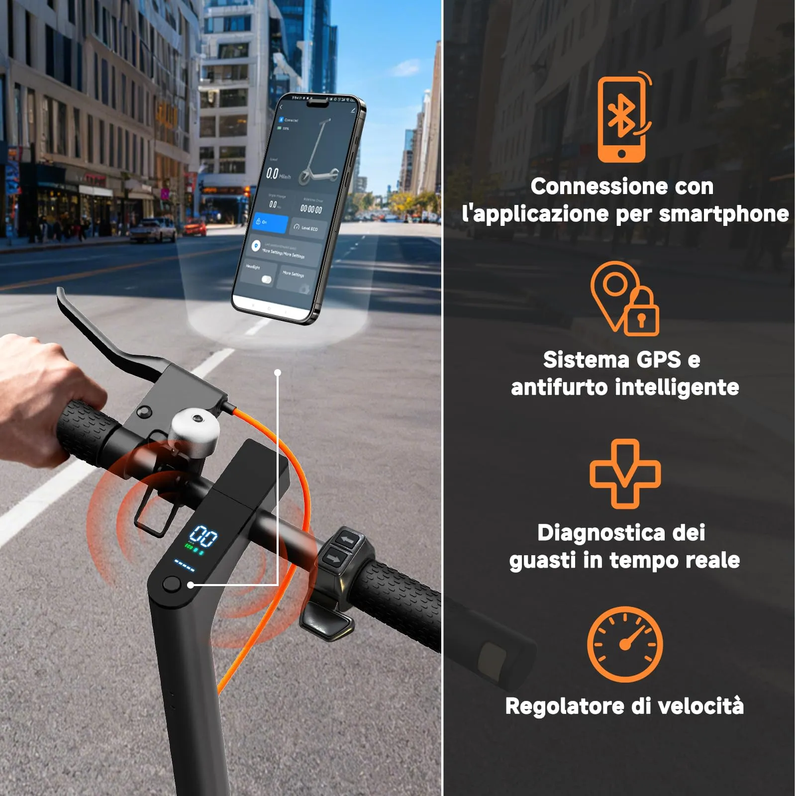 T3S Monopattino Elettrico Adulto-350W,30KM Autonomia, MAX 25 Km/h, e App, 8.5" Pneumatici Solidi, Scooter Elettrico Pieghevole - immagine 6