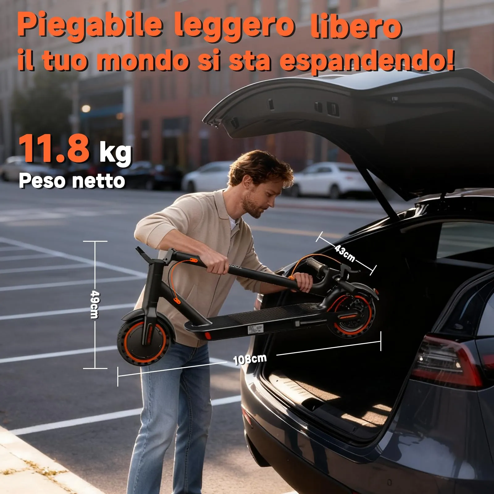 T3S Monopattino Elettrico Adulto-350W,30KM Autonomia, MAX 25 Km/h, e App, 8.5" Pneumatici Solidi, Scooter Elettrico Pieghevole - immagine 7