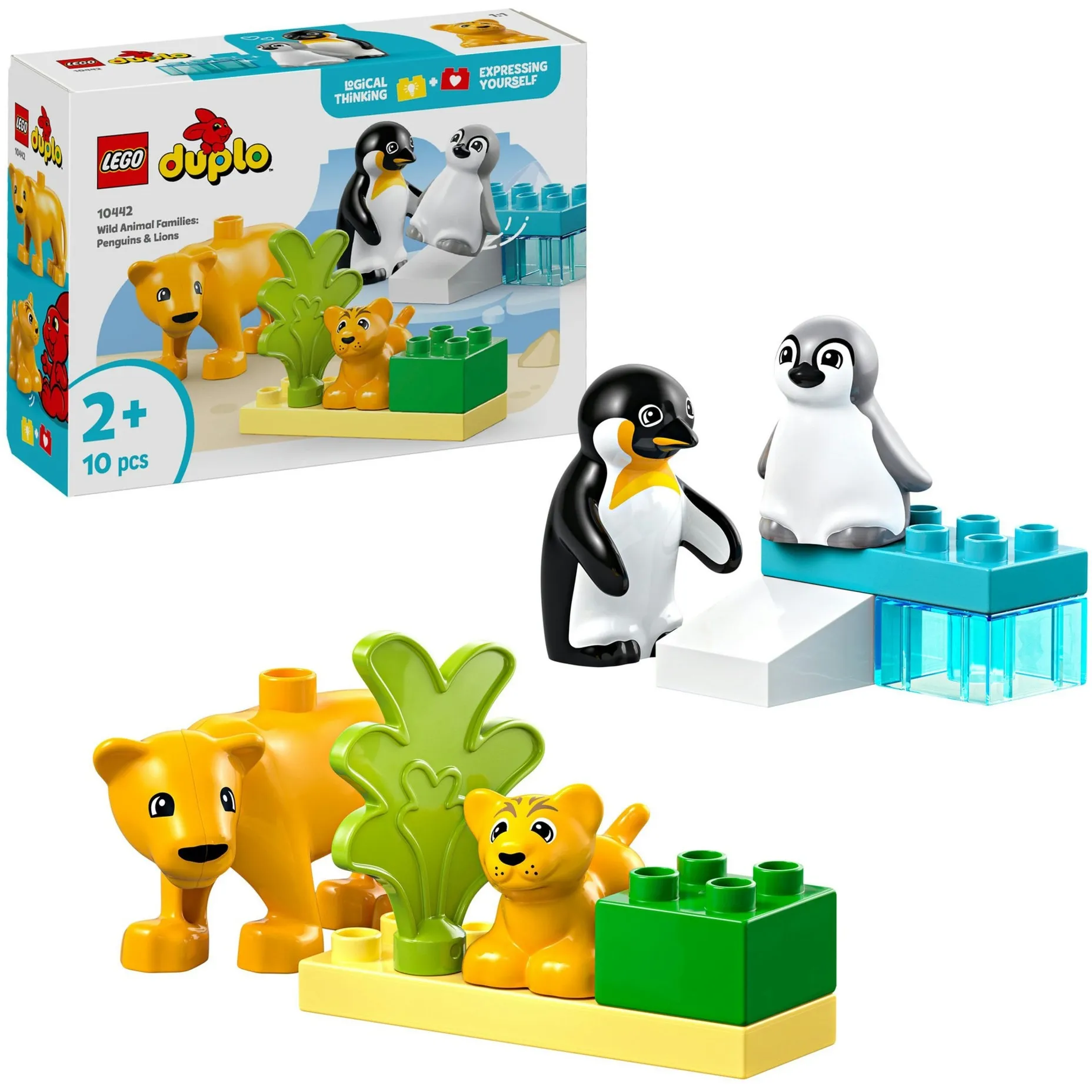 DUPLO 10442 Famiglie di Animali: Pinguini e Leoni, Giochi Didattici per Bambini e Bambine da 2+ Anni, Giocattolo Creativo, Giochi di costruzione - immagine 1
