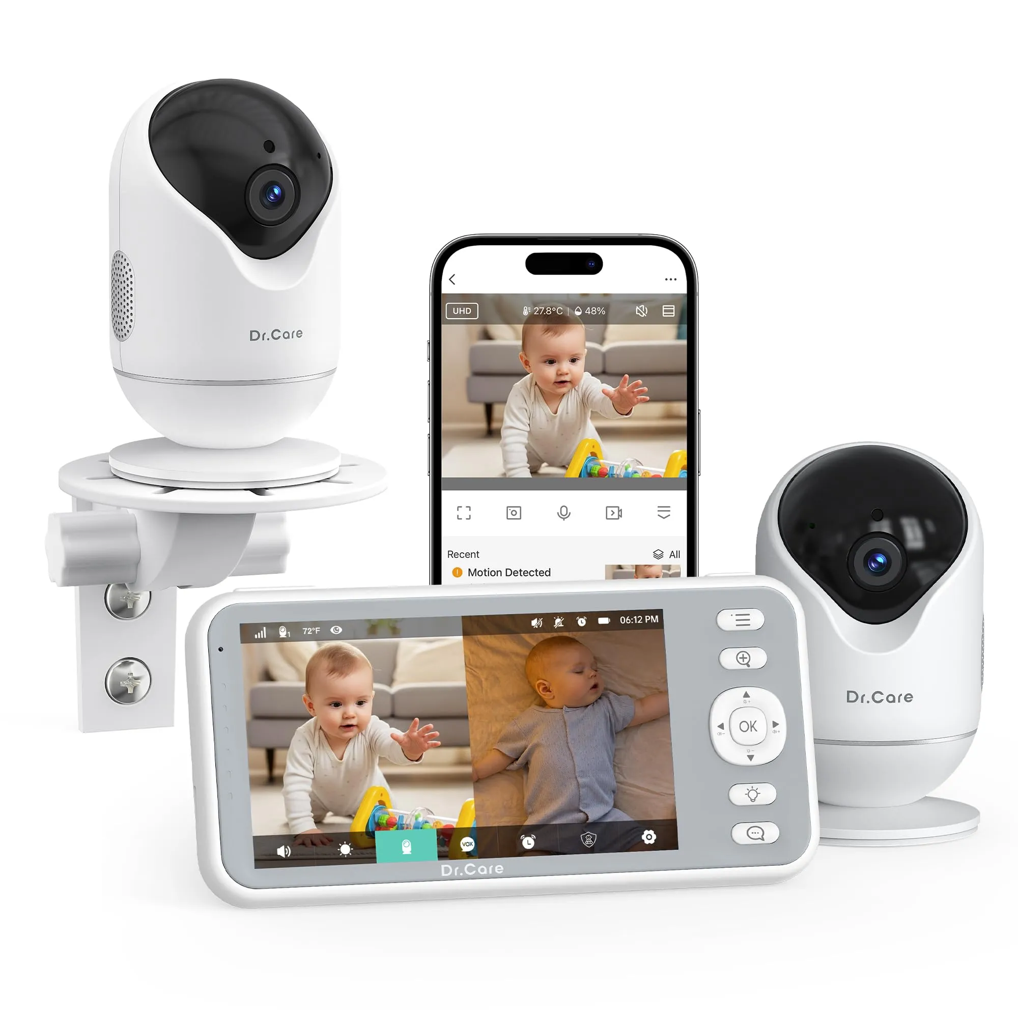 Dr.Care Baby Monitor WiFi 1080p, 2 telecamere, 5", App & allarme movimento - immagine 1