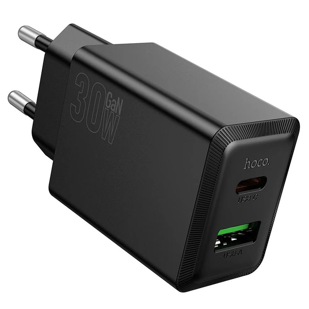 Caricabatterie da Rete HOCO N71, 30W, 3A, 1 x USB-A - 1 x USB-C, Nero - immagine 1