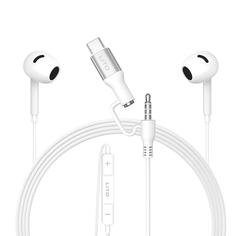 Auricolare 3.5mm / USB-C Lito LF03, Bianco - immagine 1