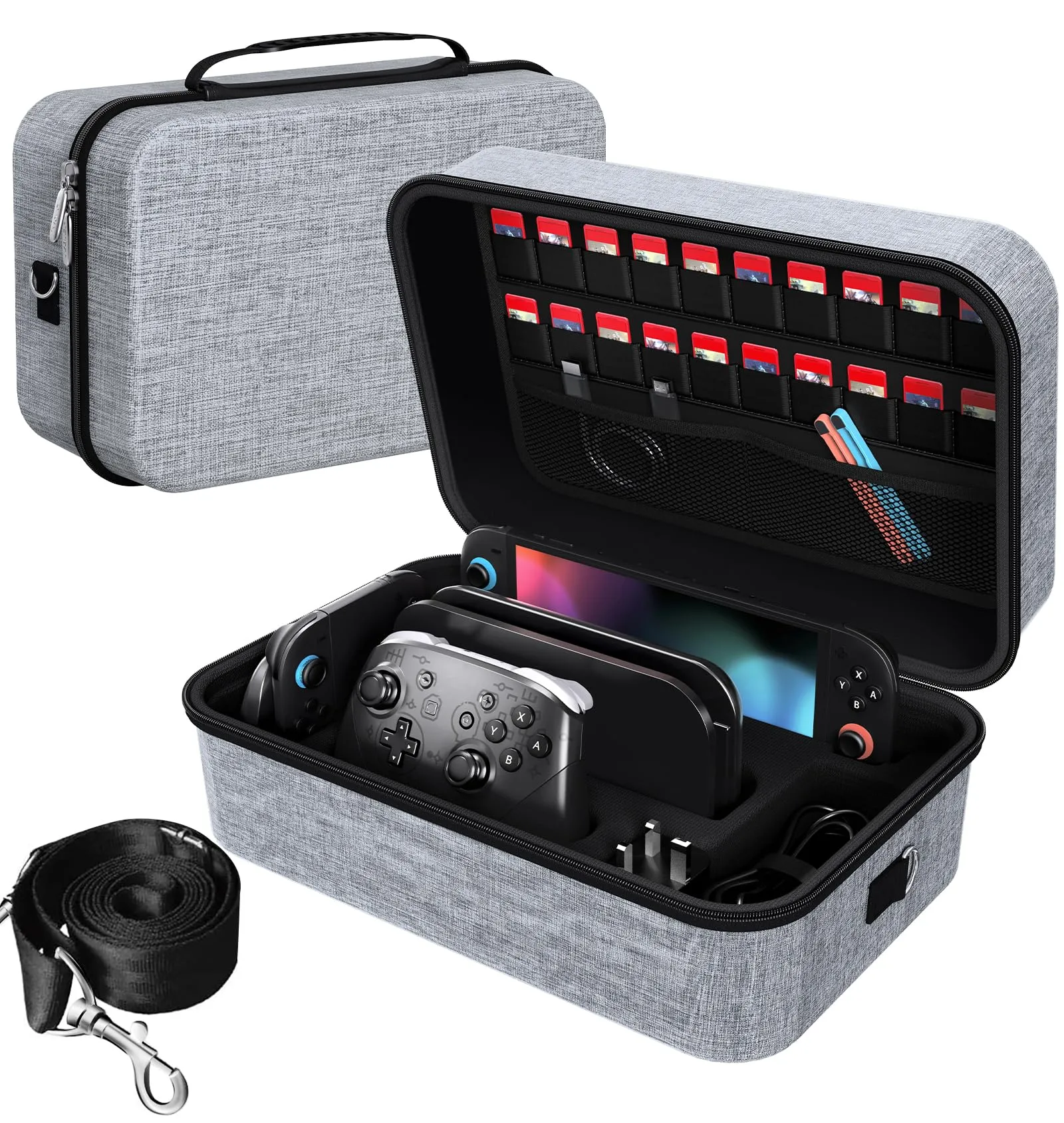 iVoler Custodia di Trasporto compatibile con Nintendo Switch/Nintendo Switch 2, Case da Viaggio Rigido Deluxe per Console Switch e Altri Accessori (Grigio, Switch 2, Standard) - immagine 1