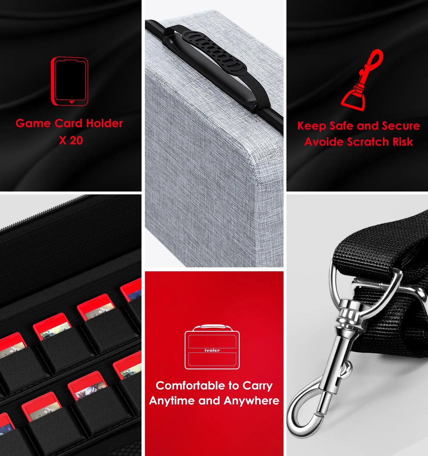 iVoler Custodia di Trasporto compatibile con Nintendo Switch/Nintendo Switch 2, Case da Viaggio Rigido Deluxe per Console Switch e Altri Accessori (Grigio, Switch 2, Standard) - immagine 2