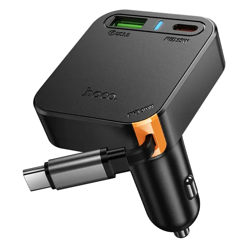 Caricabatterie Auto Con Cavo USB-C HOCO NZ18, 65W, 3A, 1 x USB-A - 1 x USB-C, Nero - immagine 1