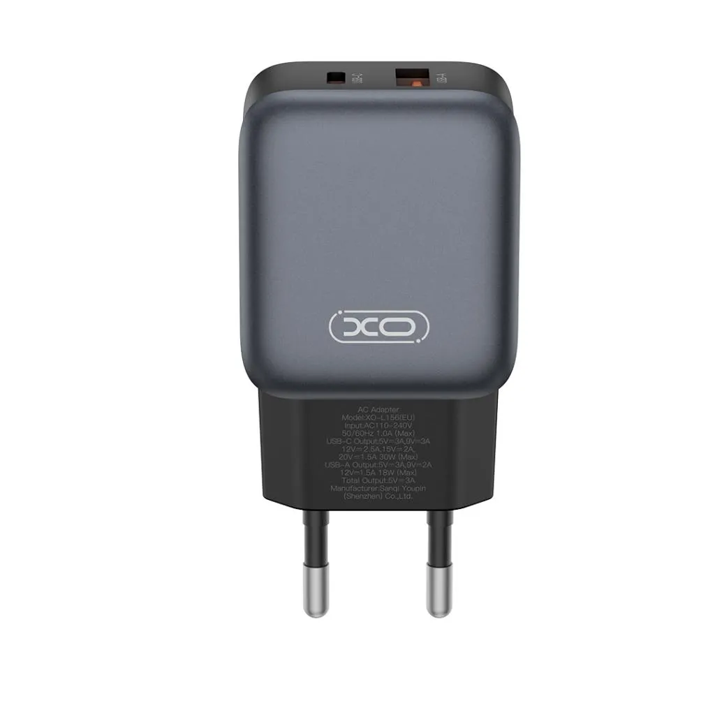 Caricabatterie Rete XO Design L156, 30W, 3A, 1 x USB-A - 1 x USB-C, Nero - immagine 1