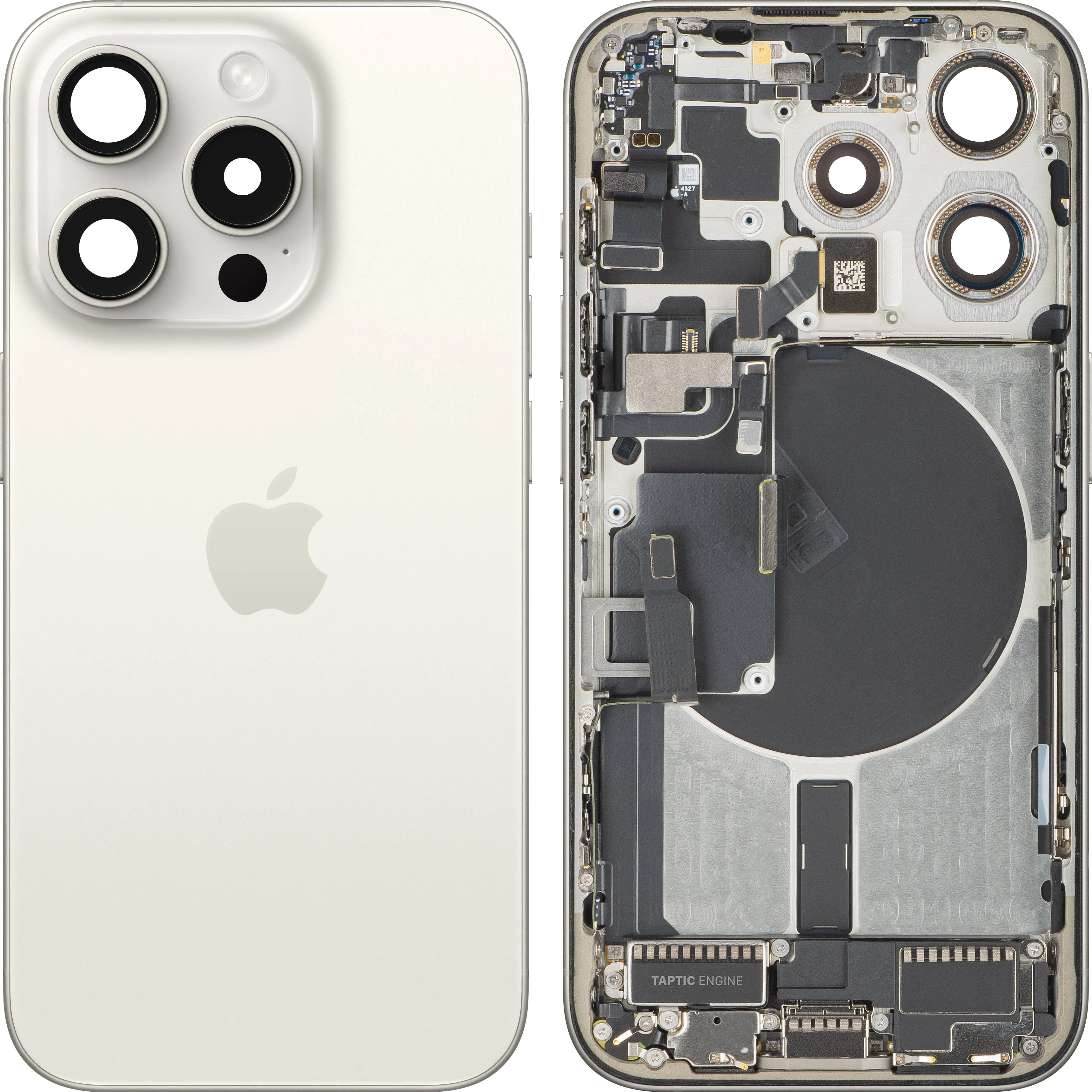 Copertura Batteria Apple iPhone 15 Pro, Con Scocca Centrale, Parti Complete, Bianco (Titanio Bianco), Swap Premium - immagine 1