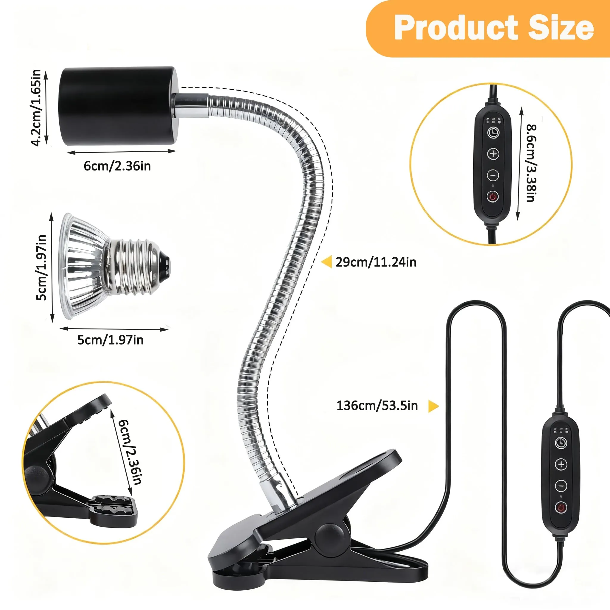 Frogetu Lampada UVA UVB per Tartarughe (Cycle Timer), Lampada Termica per Tartarughe, Lampadine 25W+50W Regolabili a 360° lampada per Anfibi Adatto per Tartaruga, Ragno, Lucertola, Serpente, Anfibi - immagine 2