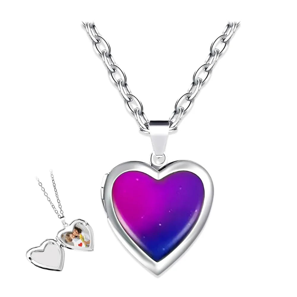 HMCEY Collana Che Cambia Colore Cuore,Colore Sensibile Collana Medaglione con Foto,Collane Temperature In Acciaio Inox,Portafoto Collanas con Ciondolo Bambina,Ciondolo Collanas Amore per Regalo - immagine 1
